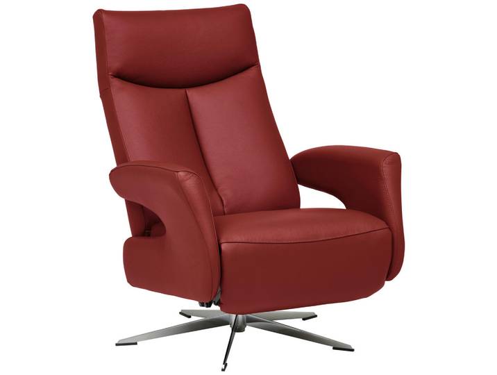 Welnova Relaxsessel, Rot, Metall, Echtleder, Color-Finish-Leder, 74x105x82 cm, Fußauswahl, Lederauswahl, Wohnzimmer, Sessel, Relaxsessel