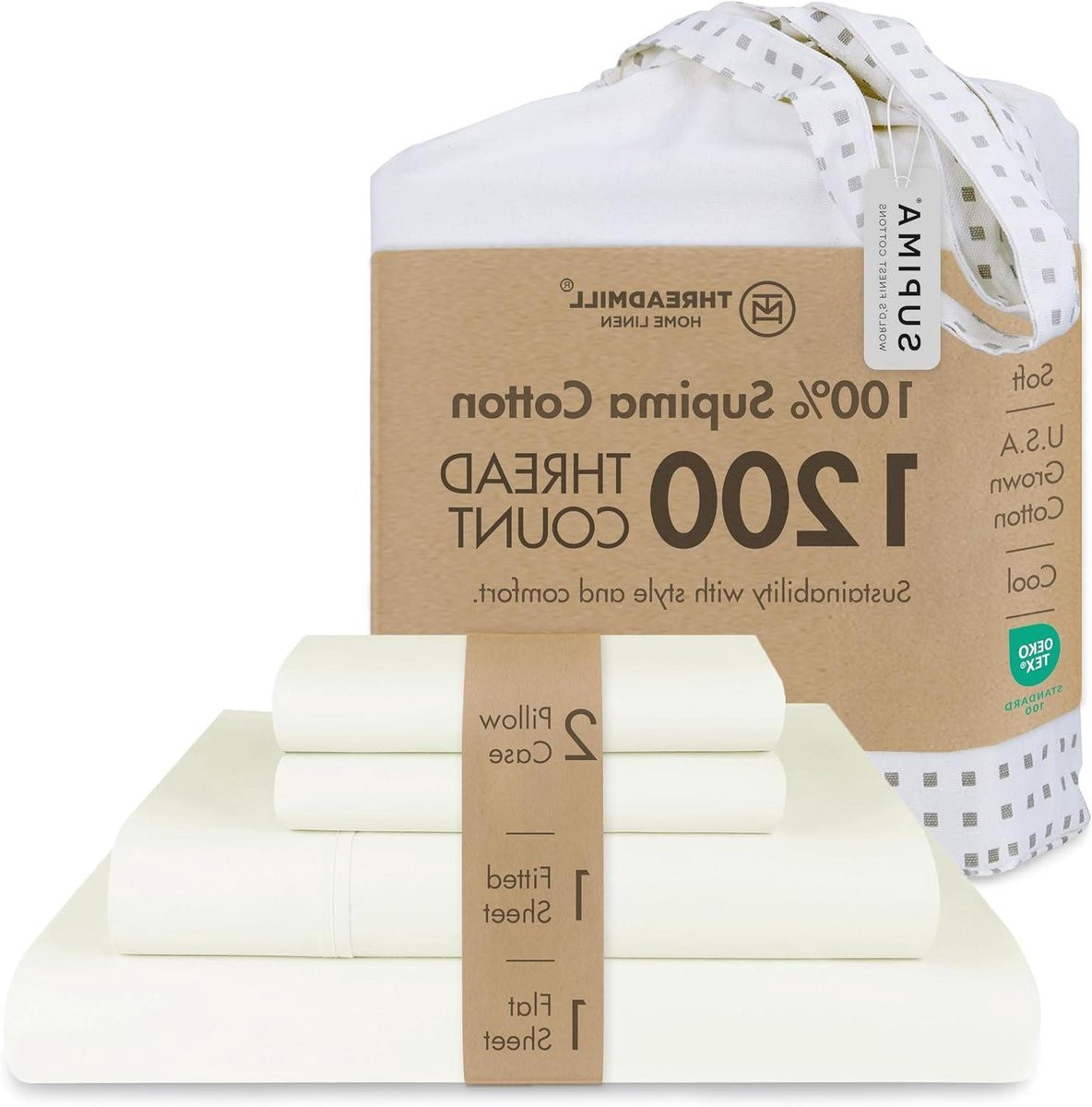 Katoenen Beddengoed Set Queen Size - Ivoor - 1200 Draaddichtheid