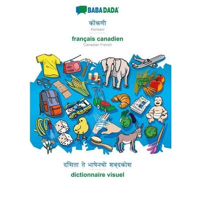 BABADADA black-and-white, Konkani (in devanagari script) - français canadien, visual dictionary (in devanagari script) - dictionnaire visuel,