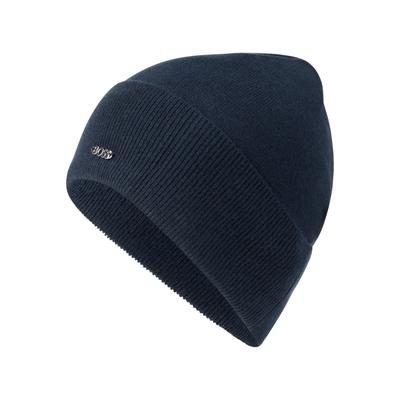 Beanie BOSS "Lari_hat", Damen, dunkelblau 404, Strick, Materialmix, unifarben, Mützen Beanie, mit Aufschlag in Rippoptik 10% Kaschmiranteil