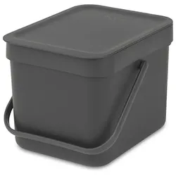 Brabantia Abfallsammler mit Stay-open Deckel | 6 Liter, HxBxT 18x20x24,5cm | Kunststoff | Dunkelgrau
