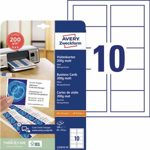 Zweckform Visitenkarten C32010-10, 85 x 54mm, 200g/m², weiß matt, 100 Stück