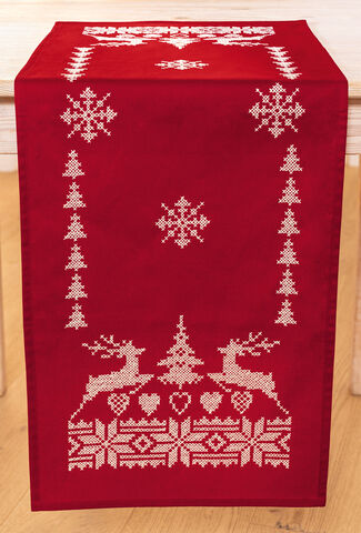 Stickläufer "Hirsche rot/weiß"