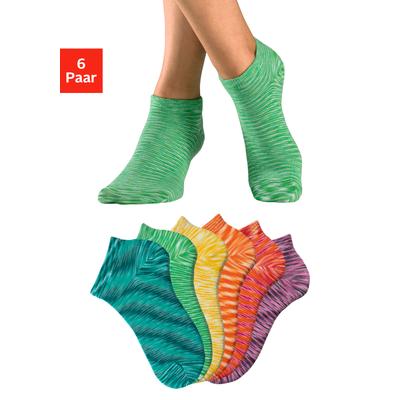 Sneakersocken H.I.S "mit farbig bedrucktem Garnen, unterschiedliche Designs", Damen, Gr. 35-38, bunt (1x dunkel grün, 1x hell grün, 1x orange 1x rot, 1x pink), Baumwollmischung, mehrfarbig, meliert, elastisch, Socken Sneakersocken, mit farbigem...