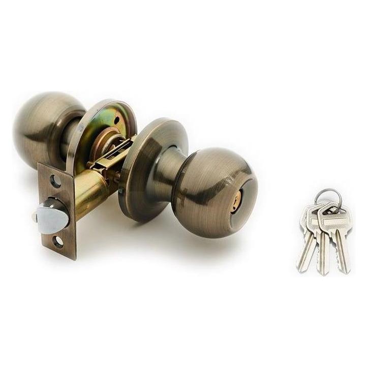 Okko Door Knob Lock 607 Ab 3 Keys Antiq Brass (Drehknopfzylinder) (607_ET_AB)