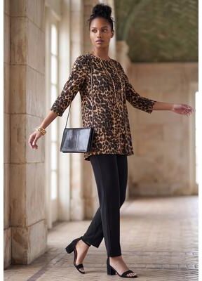 Plus Size Women's 2-Piece Stretch Knit Mega Swing Set by The London Collection in Brown Painterly Cheetah (Size L)