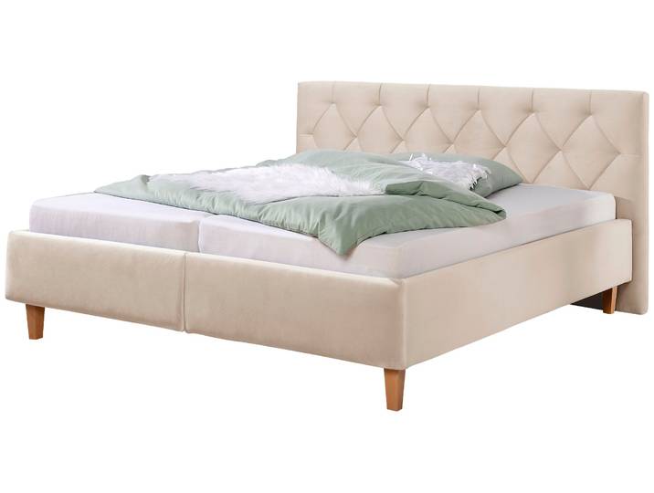 Polsterbett, Beige, 183x210 cm, Struktur, Betten & Kreuzsteppung, Klassisch, Home-affaire