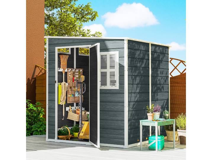 Outsunny Abri Extérieur 6x6 Pieds Porte Verrouillable Gris