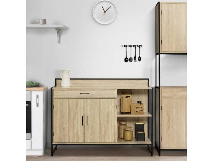 IDMARKET Buffet bas de cuisine 120 CM DETROIT plan de travail H.83 CM 2 portes + tiroir design industriel
