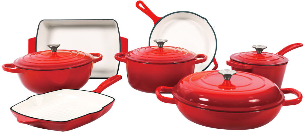 Blue Elephant 14 - Piece Cast Iron Cookware Set Red 14