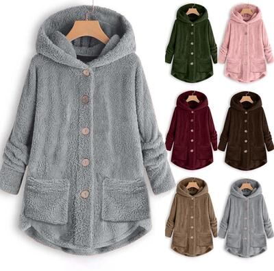 Combo Retail Shop Women Coat, Fashion Plush Pocket, Winter Coat, Irregular Long Sleeve, Keep Warm Cat Ears Coat gray xl