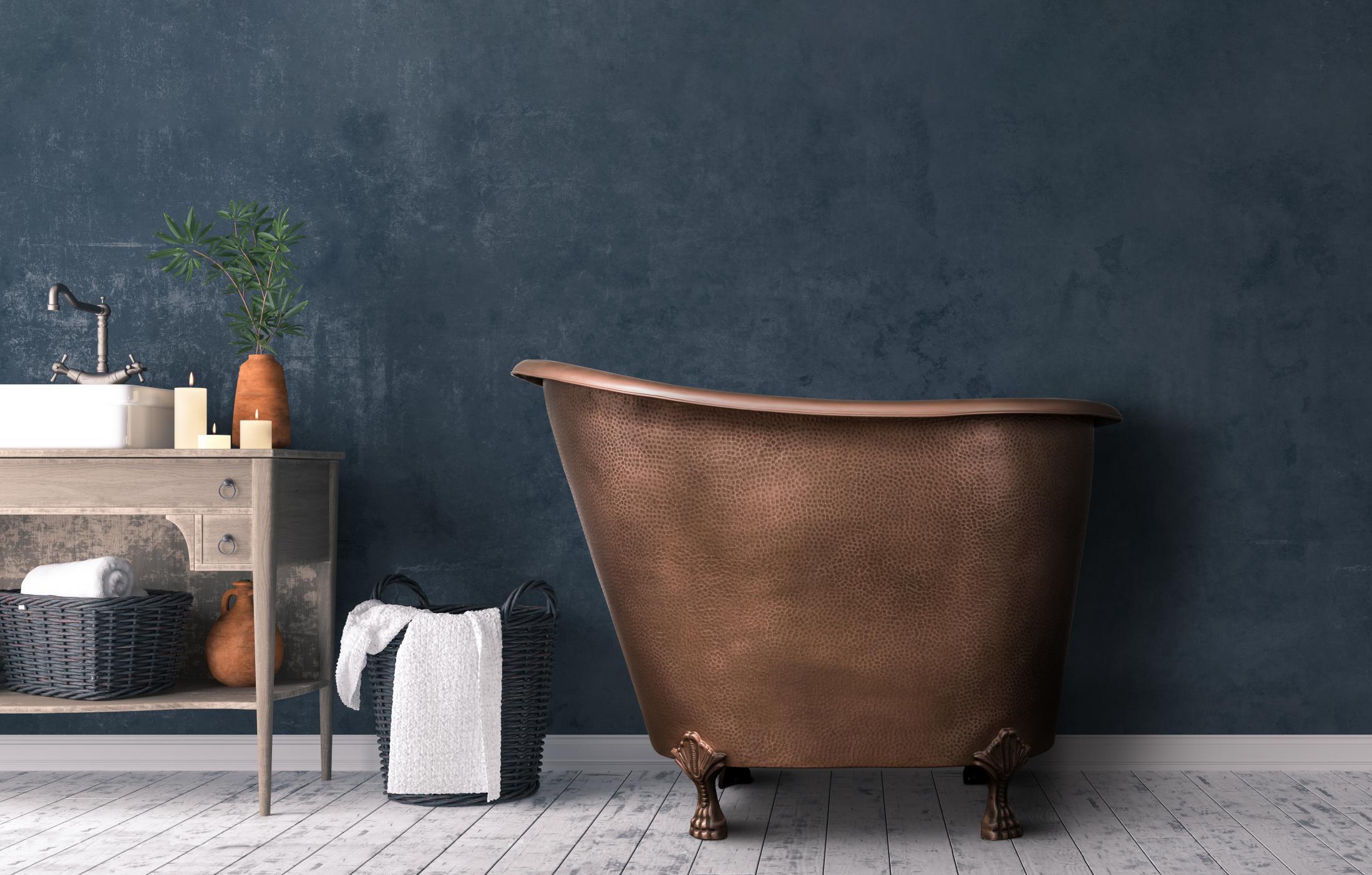 Kupfer-Badewanne Hestia Antik-Kupfer Slipper-Design mit Klauenfüßen 123 x 81 x 92 cm