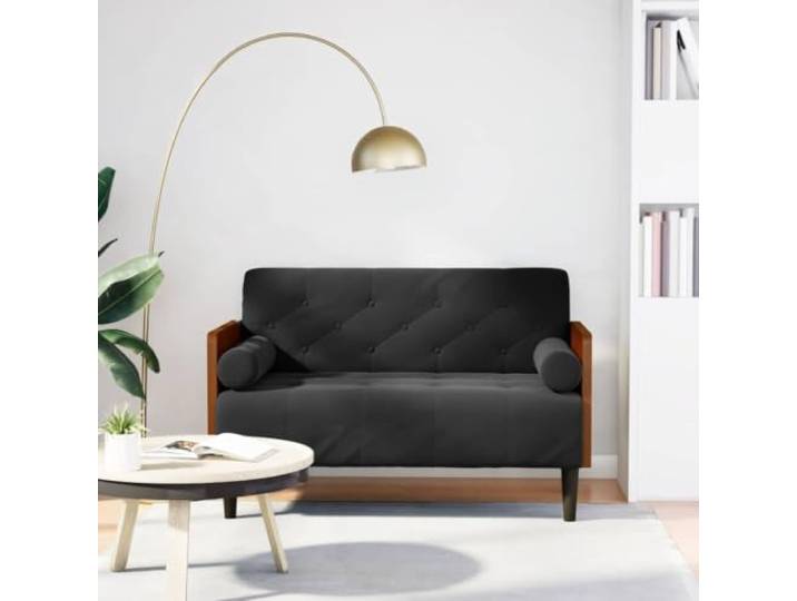 HEFZGDB Zweisitzer Sofa mit Nackenrollen Schwarz 110 cm Samt Stoffbezug Polsterung Federkern Unterstützung Ergonomisches Design Wohnzimmer Möbel