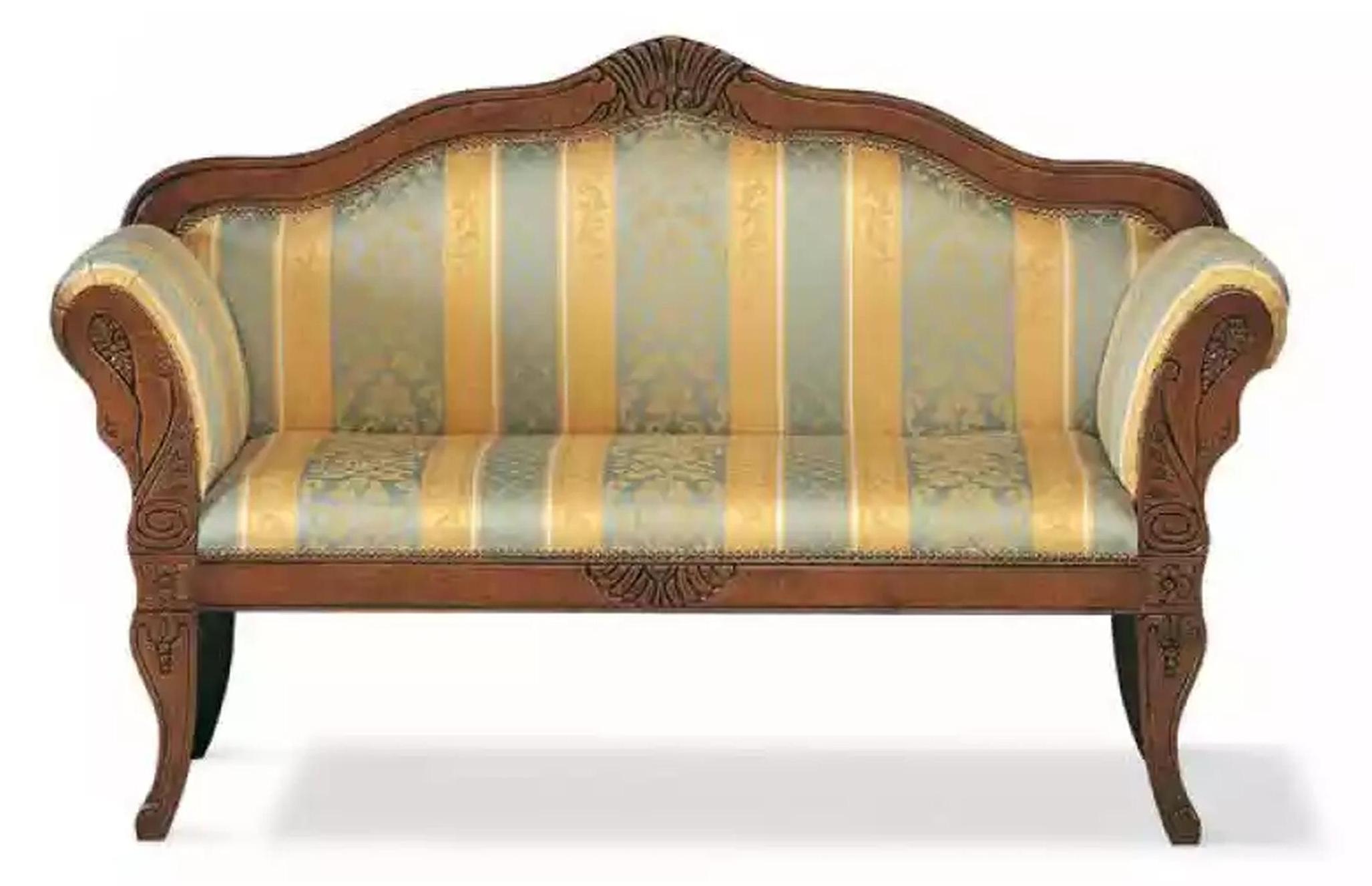 Klassischer Zwerisitzer Sitzbank Luxus Polster Möbel Holzgestell Edel