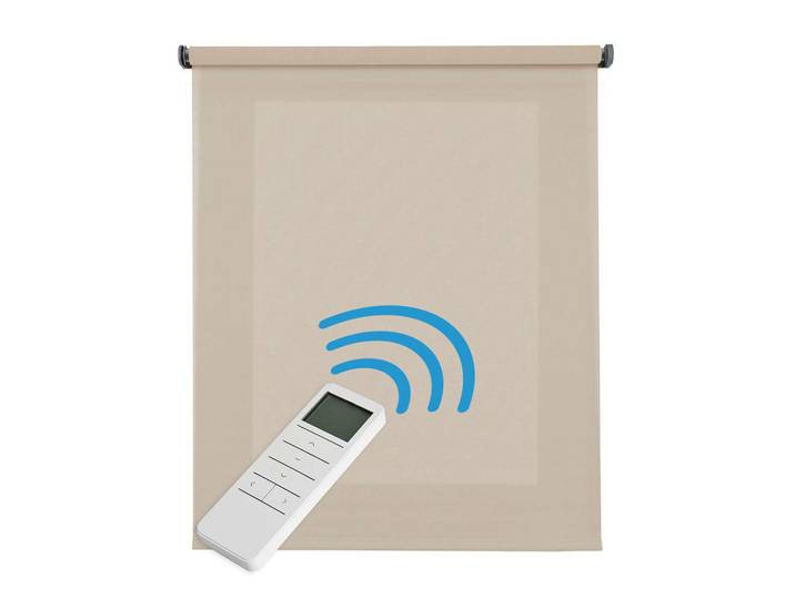 Storesdeco Rollo motorisiert, Beige, 160 x 250 cm, Kunststoff, Uni, Rechteckig, 160x250 cm, Heimtextilien, Vorhänge, Rollos