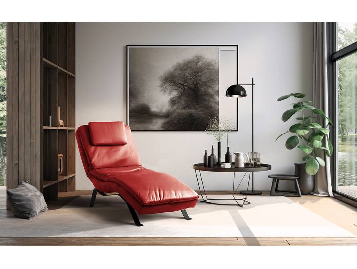 Relaxliege Kanan Rot Echtleder Mabel Schwarz 65 x 65 x 171cm