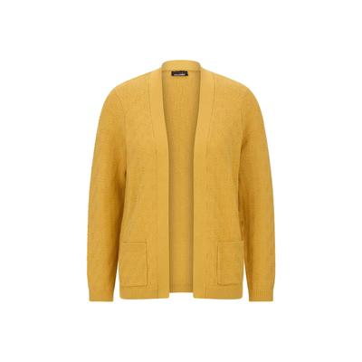 Strickjacke GOLDNER "Baumwoll-Cardigan ohne Verschluss", Damen, Gr. 48, gelb (honig), Obermaterial: 100% Baumwolle CO., figurumspielend, Rippbündchen, Strickjacken Strickjacke, aufgesetzte Taschen