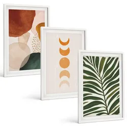 BILDER SET 3er Set - 40x60 cm Weißer Rahmen - Abstrakte Blattformen
