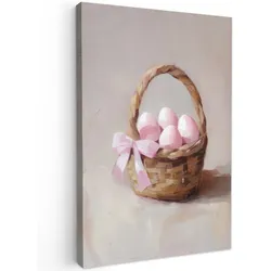 LEINWANDBILD Korb - Eier - Rosa Deko Wohnzimmer 20x30 cm