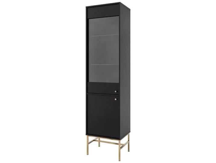 Masseno Vitrine in Graphitfarben, 51.8x207.5x40.8 cm, Esszimmer, Vitrinen, Vitrinenschränke