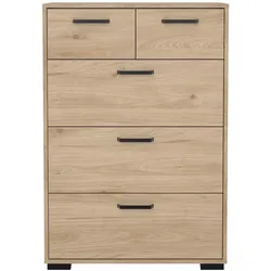 WellHome - Schlafzimmerkommode mit 5 Schubladen in der Farbe Eiche 71 x 40 x 102 cm - Eria