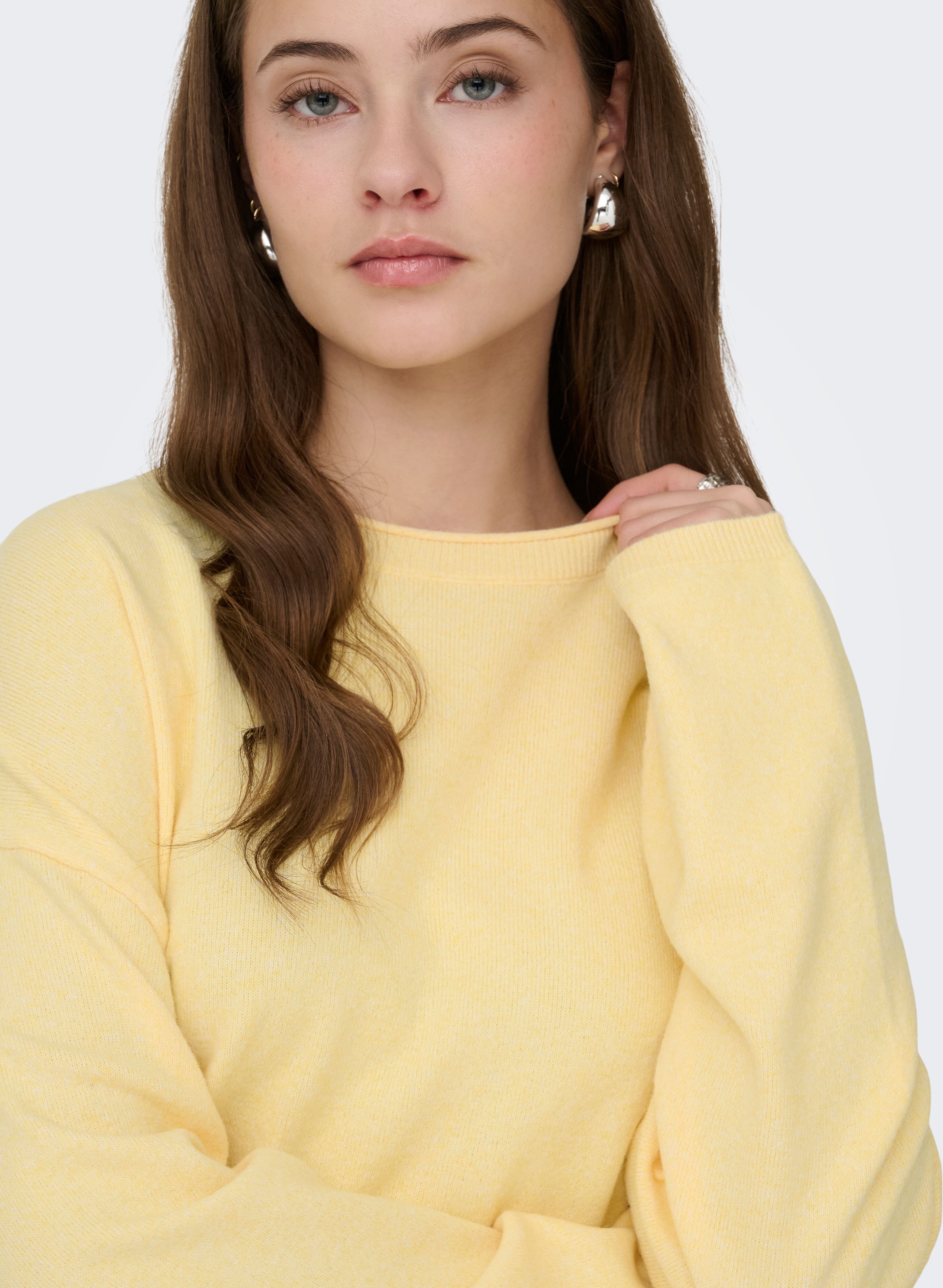 Strickpullover ONLY "ONLLOYAL AMALIO LIFE LS O-NECK KNT NOOS", Damen, Gr. S, sunlight detail:melange, Strick, Obermaterial: 80% Polyester, 20% Nylon, meliert, bequem normal, Rundhals, Pullover Strickpullover, Materialmix sunlight detail:melange S