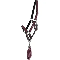 QHP Halfter-Set Turnout Collection wine red Halfter mit Strick , Größe: Shet