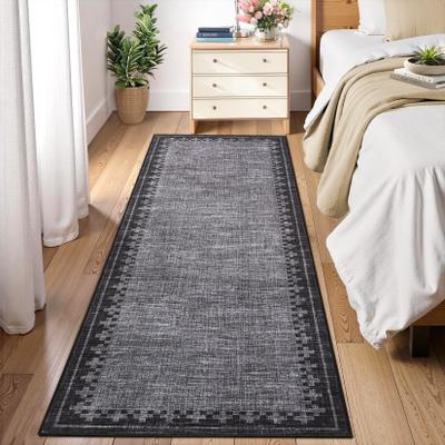Garvee Modern Check Border Washable Area Rug