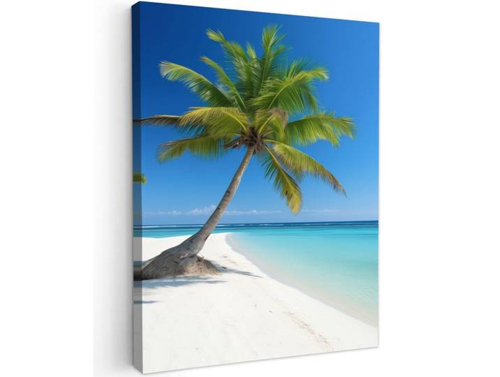 LEINWANDBILD Strand - Palme - Tropisch - Meer Wandbild Wohnzimmer 60x80 cm