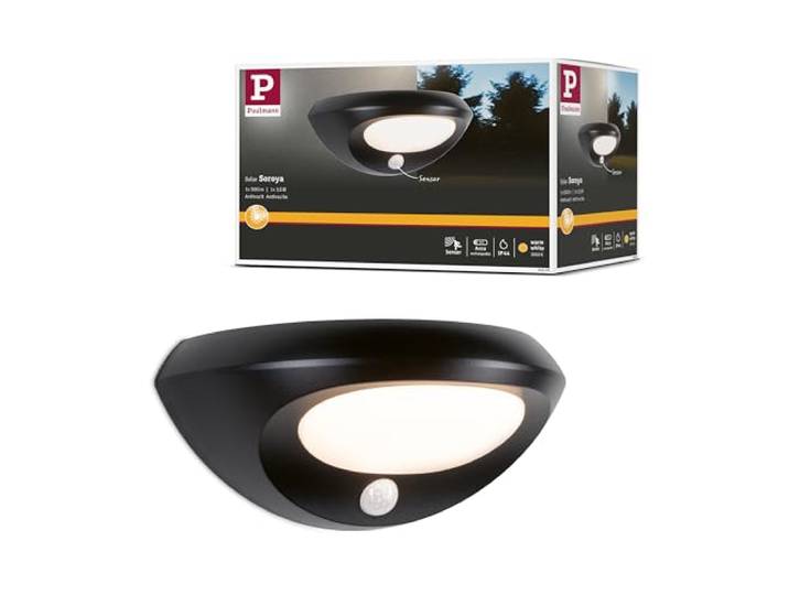 Paulmann 94856 Solar LED Außenwandleuchte Sorova Bewegungsmelder IP44 230x125mm 3000K 3,5W 220lm Anthrazit Kunststoff Leuchtmittel