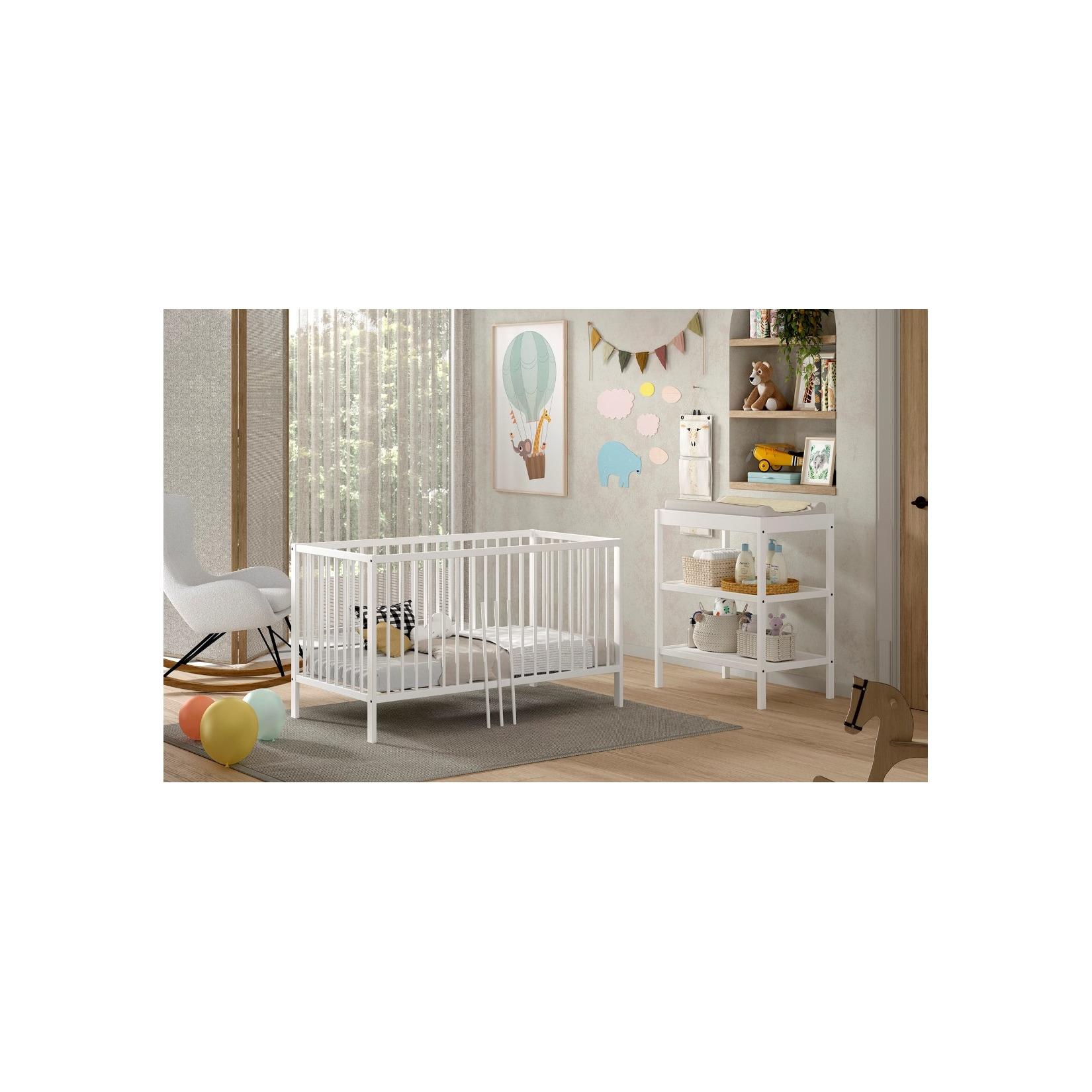 DINO Baby-/Junior Set best. aus Baby/Juniorbett und Wickelregal, Buche massiv - versch. Ausführungen - Weiß