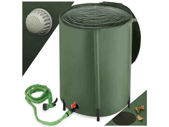 tectake® Regenwassertank für Garten und Camping, Tonne faltbar, Regentonne mit Deckel und Wasserhahn, Wassertank, Regenwassersammler, Zisterne, Regenfass mit Hahn, Wassertonne - 250 l