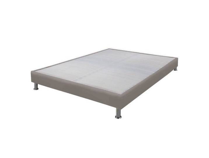 Sommier tapissier + pieds 140x190 Omega simili taupe 2x18 lattes