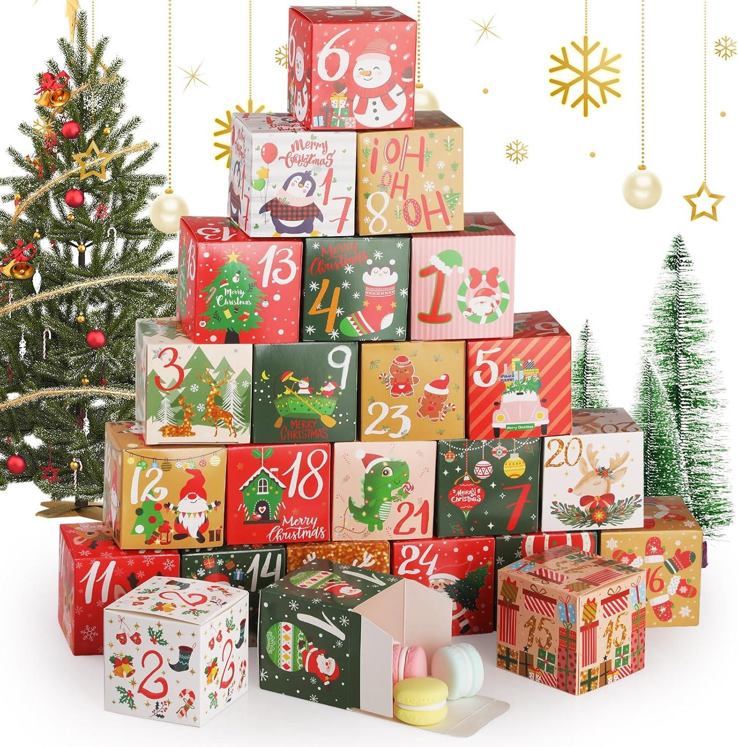 oCreon Kleine Kerstgeschenkdoosjes - 24 stuks adventskalender om zelf te vullen - Kleurrijk papier