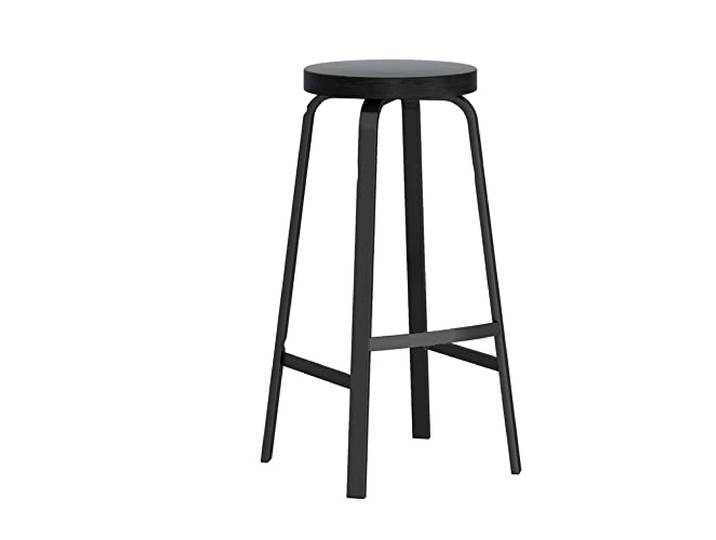 BIRLD Metall Barhocker Stapelbar Stühle Industrie Tresenhocker Round Küchenhocker Sitz In Holz Stapelbar Bistrohocker Schwarz Barstühle Mit Fußstütze (Color : Black, Size : 75cm/29in)