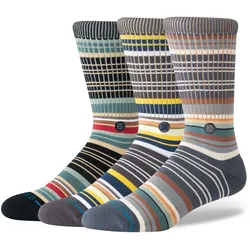STANCE Unisex Socken, 3er Pack - Jorongo 3 Pack, Logo Casual Socken, Crew Socken, gestreift Schwarz/Braun/Blau / 38-42