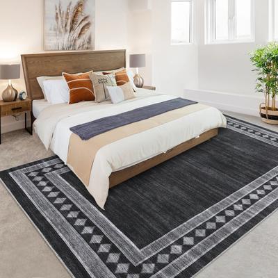 Garvee Washable Modern Small Grid Bordered Area Rug