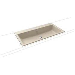 Kaldewei PURO Einbauwaschtisch, warm beige, 900x460 mm, 14 mm Randhöhe, mit Überlauf, chromfarbene Überlaufgarnitur, Perl-Effekt, Schallschutz