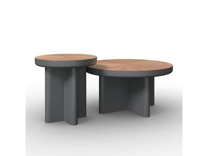 Couchtisch Viola Grau/Eichefarben 2er Set Rund