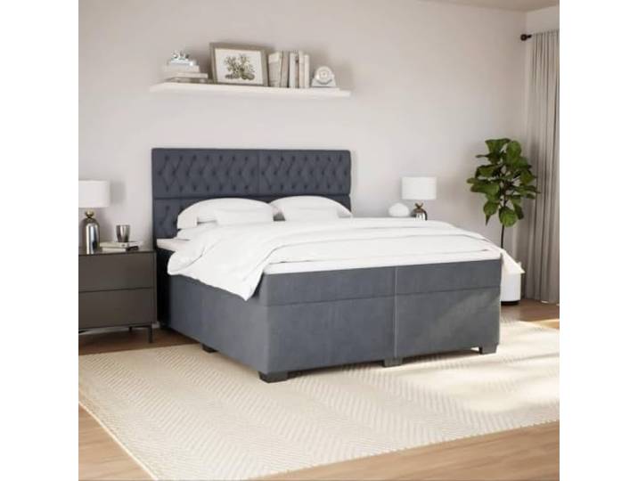 KTHLBRH Doppelbett 200 x 200 cm mit Taschenfederkernmatratze Dunkelgrauer Samt, verstellbares Kopfteil, inklusive Matratzenschoner, 2 Stück