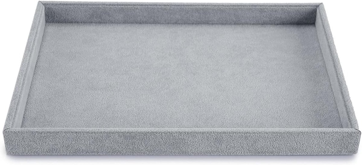 Grijs fluwelen stapelbare sieradenorganizer met lade voor ringen en oorbellen