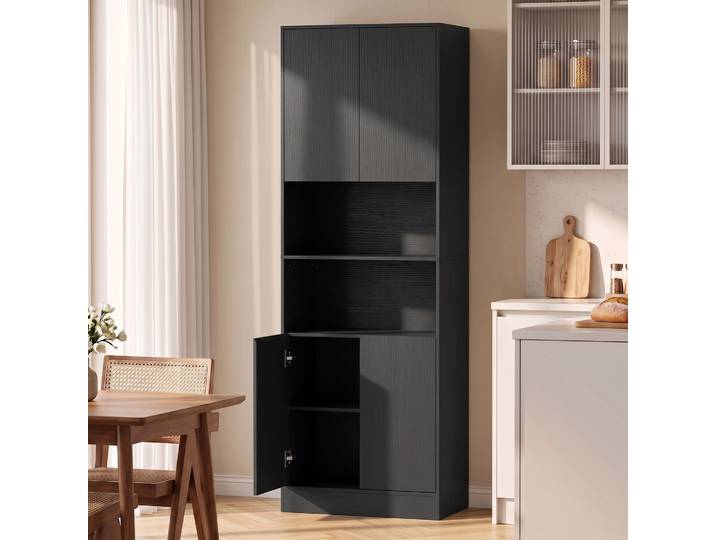 HOMCOM Armoire Cuisine Noir 4 Portes Étagères Réglables