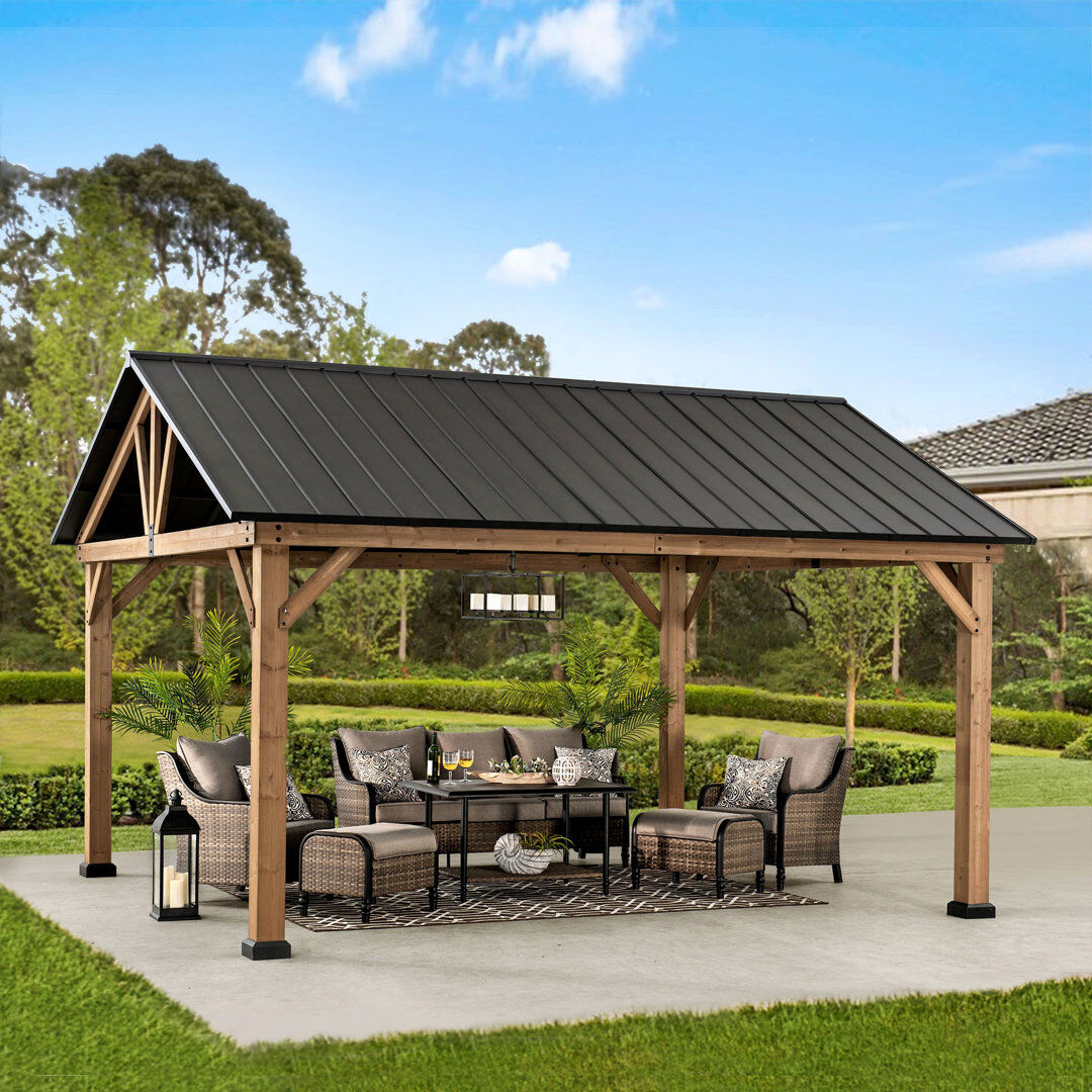 Sunjoy Cedar wood gazebo REBRA - 404cm x 465cm, anthracite Gray 404cm W X 465cm D X 306cm H