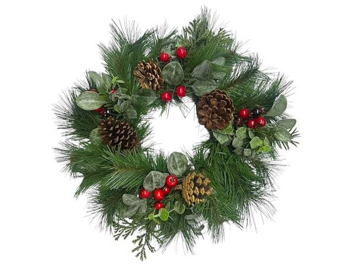 Künstlicher Tannenkranz Mix, Eukalyptus Beeren Zapfen. Türkranz, Ø48cm