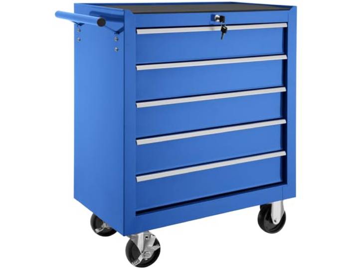 tectake® Werkzeug Wagen mit 5 Schubladen, Werkstattwagen, Tool Werkzeugwagen fahrbar, Werkzeugtrolley, Werkzeugkiste groß, Werkzeugkoffer leer, Stahlschrank - blau