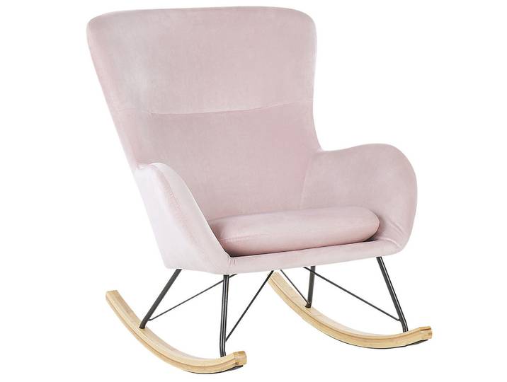 Beliani Schaukelsessel Samtstoff Rosa Ellan, Pink, Schwarz, Hellbraun, 71x97x90 cm, Wohnzimmer, Sessel, Schaukelstühle