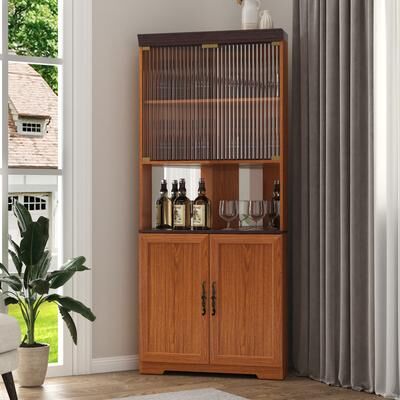 Kodotan sofa "70.86""(180cm) Tall Free Standing Corner Storage Cabinet, 5 Tiers Wine Cabinet With Tempered Glass Doors, Adjustable Shelves"