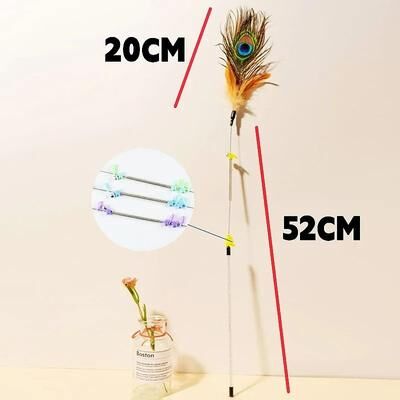 Uplift Essentials Interactive Peacock Feather Steel Wire Teaser Wand silver Handle