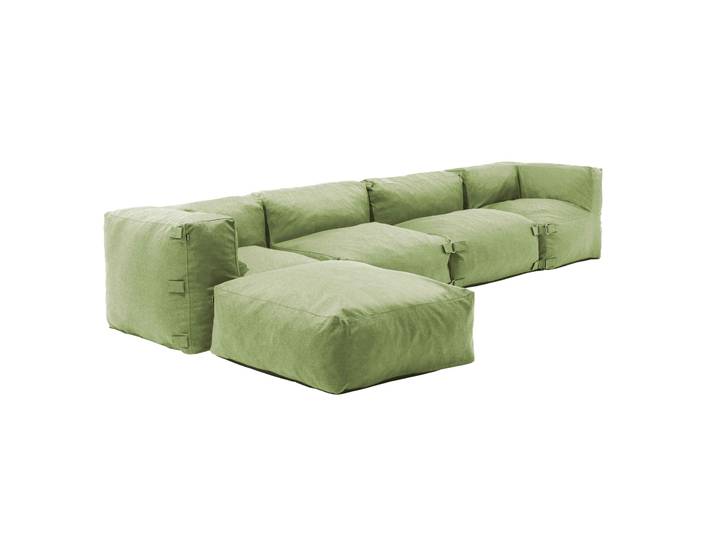 Modulare Gartenmöbel für 5 Personen bestehend aus 2 niedrigen Sesseln, 2 Ecksesseln und 1 Sitzsack