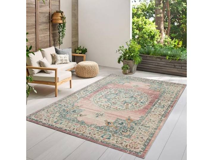 the carpet Palma - Outdoor Teppich wetterfest – Balkon Teppich, Terrasse & Garten – UV-beständig, pflegeleicht, Indoor Outdoor Teppich, Rosa, 140 x 200 cm